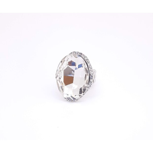 Elastic ring with large crystal stones silver
