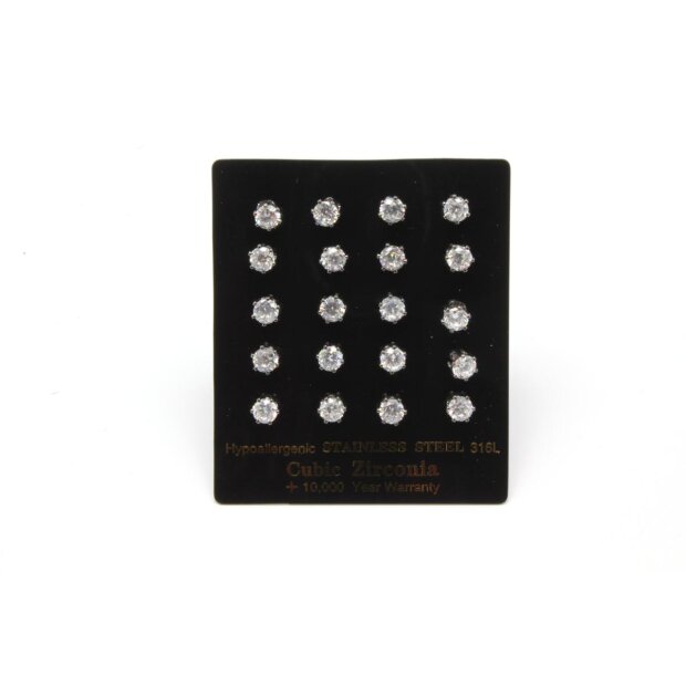 Ohrring/Edelstahl Cubic Zirconia 5mm (10 Paar mit karte)01801807