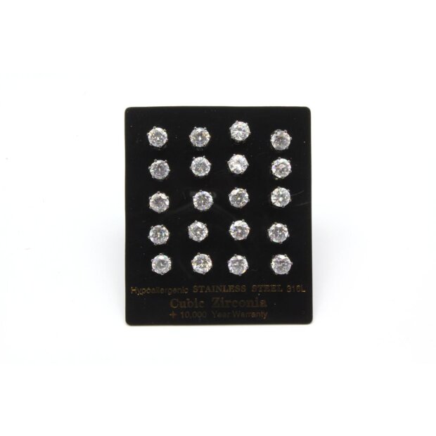 Ohrring/Edelstahl Cubic Zirconia 6mm (10 Paar mit karte)01801808