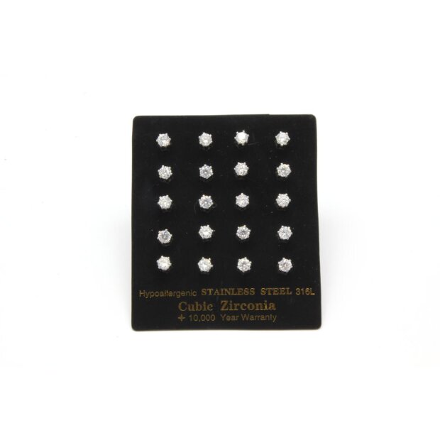 Ohrring/Edelstahl Cubic Zirconia 4mm (10 Paar mit karte)01801812