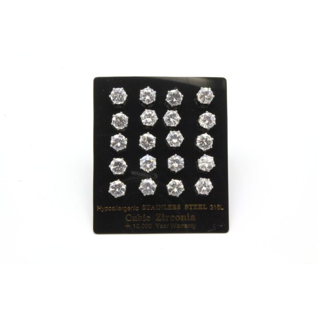 Ohrring/Edelstahl Cubic Zirconia 7mm (10 Paar mit karte)  01801815