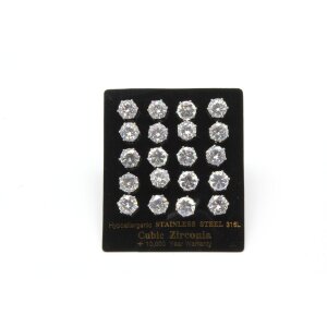 Ohrring/Edelstahl Cubic Zirconia 8mm (10 Paar mit karte)...