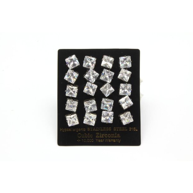 Ohrring/Edelstahl Cubic Zirconia 8mm (10 Paar mit karte)01801821