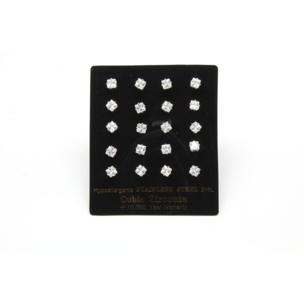 Ohrring/Edelstahl Cubic Zirconia 4mm  (10 Paar mit karte)01801822