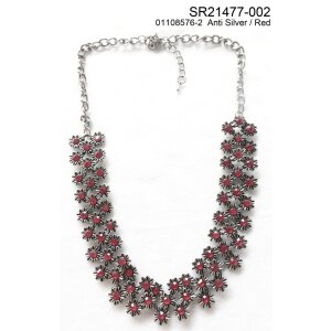 Necklace with rhinestone studded flowers