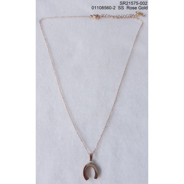 Stainless steel necklace with horse shoe pendant rose gold