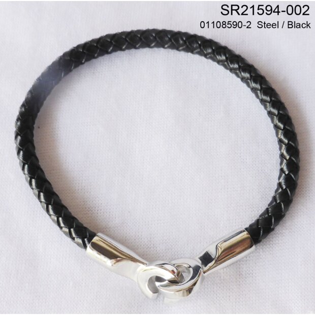 Leather bracelet with stainless steel clasp black