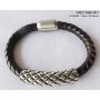 Leather bracelet stainless steel dark brown