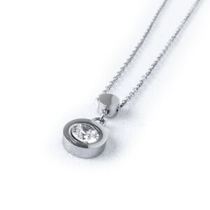 Stainless steel necklace with rhinestone pendant