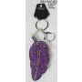 Keychain Leaf with rhinestones Silver/Black/Purple