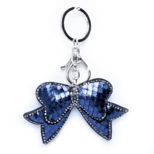 Keychain Bow Tie with rhinestones Silver/Blue