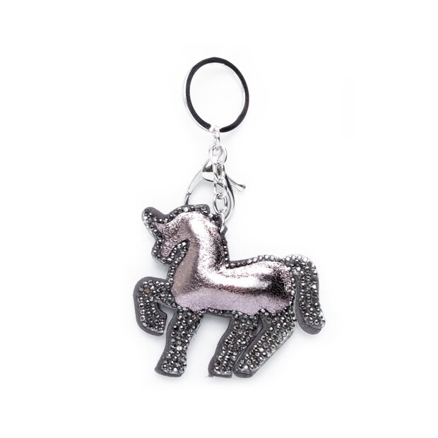 Keychain Unicorn with rhinestones Silver/Peach