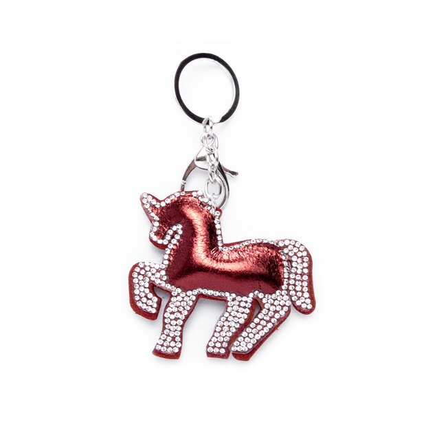 Keychain Unicorn with rhinestones Silver/Burgundy