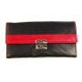 Leather waiters wallet with 5 cash boxes, with chain, nappa leather black+red
