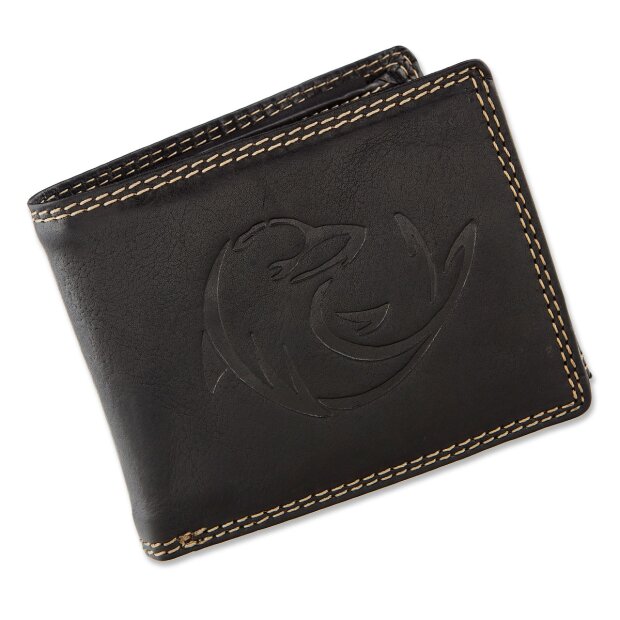 Wallet made of water buffalo leather with dolphin motif schwarz