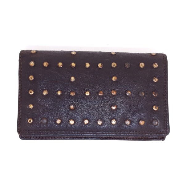 Wallet with studs 10 cm x 16,5 cm x 3 cm dark brown