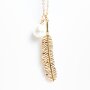 Fine stainless steel necklace with feather and pearl pendant,Length 42cm Gold