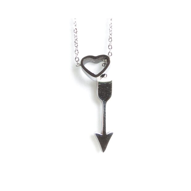 Stainless steel necklace with heart and arrow pendant