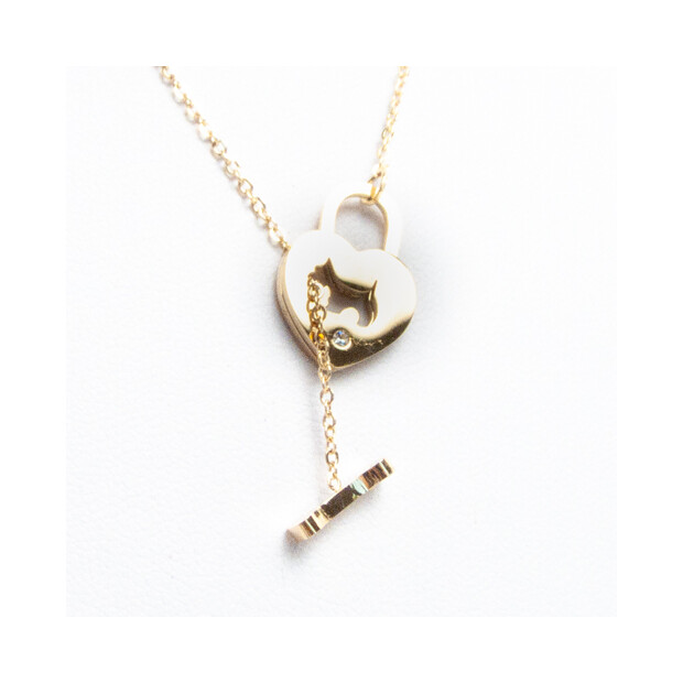 Fine stainless steel necklace with heart and dog bone pendant,Length 42cm Gold