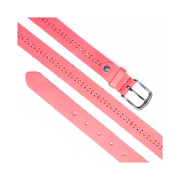 Real leather belt with hole pattern 3 cm width, length 100,105,110,115 cm each 1 piece LB 25 pink