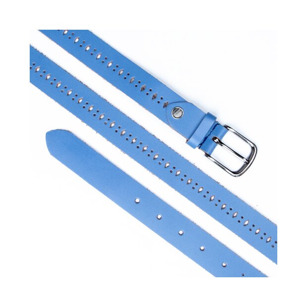 Real leather belt with hole pattern 3 cm width, length 100,105,110,115 cm each 1 piece LB 25 blue