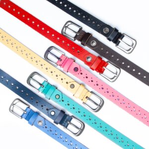 4 pieces real leather belts with hole pattern 3 cm width,...