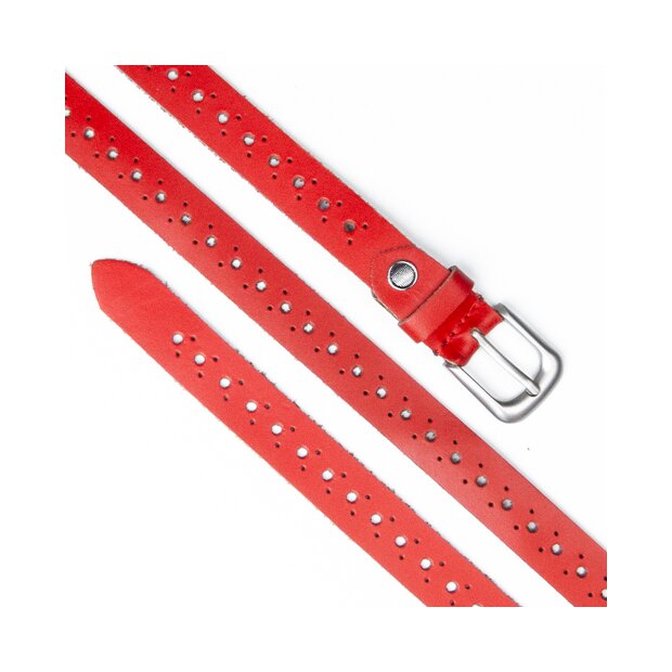 Real leather belt with hole pattern 3 cm width, length 100,105,110,115 cm each 1 piece LB 20 red