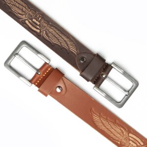 Real leather belt with wing pattern 4 cm wide, length...