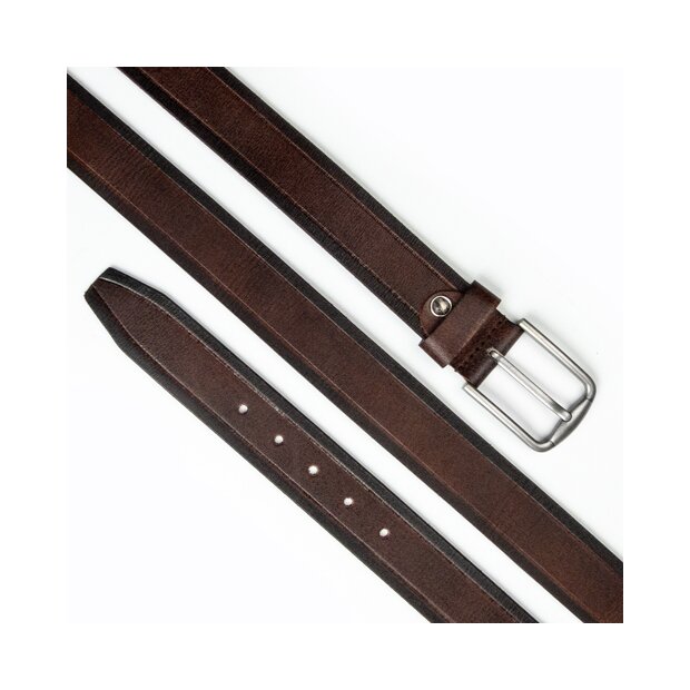 Real leather belt two-tone 4 cm width, length 100,105,110,115 cm each 1 piece UT-3047 dark brown