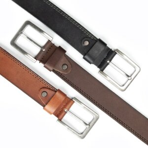 Real leather belt with double seam 4 cm width, length...