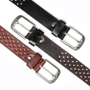 Real leather belt with hole pattern 4 cm width, length...