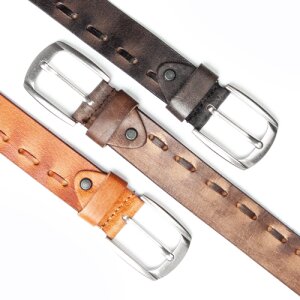 Real leather belt with leather cord decoration 4 cm...