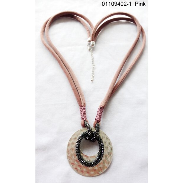 Long velvet necklace with fashionable pendant, pink