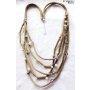 Multi-row long velvet cord necklace withpearls and glass beads, brown
