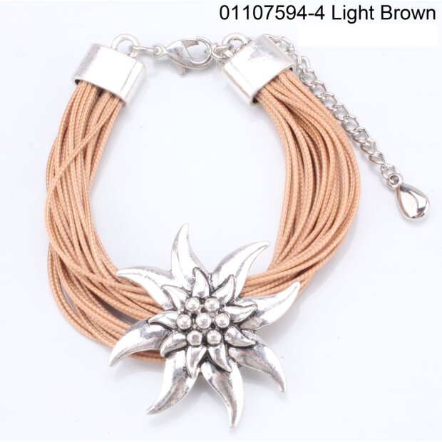Bracelet with edelweiss pendant, light brown