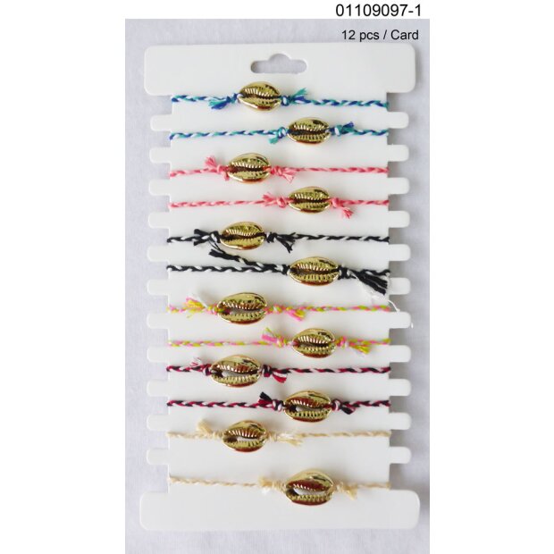 Bracelets assorted colors on card Gold