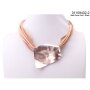Fashionable leather necklace Matt Rose Gold/Khaki