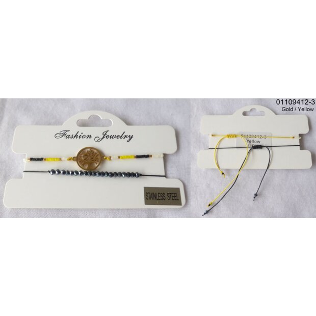 Verstellbares Edelstahl / Perlen Armband Set Gold / Gelb