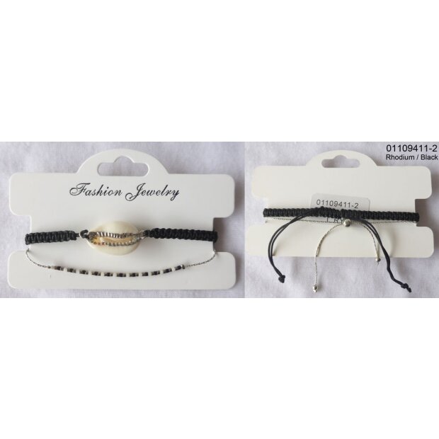 Adjustable shell bracelet set Rhodium / Black