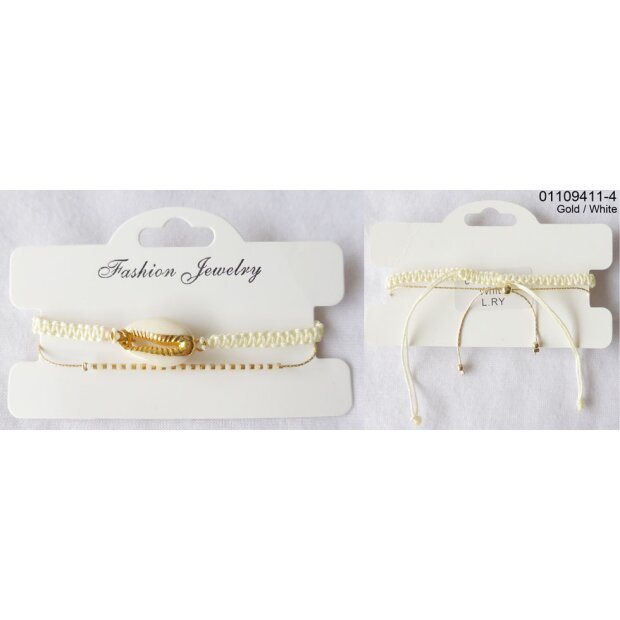 Adjustable shell bracelet set Gold / White