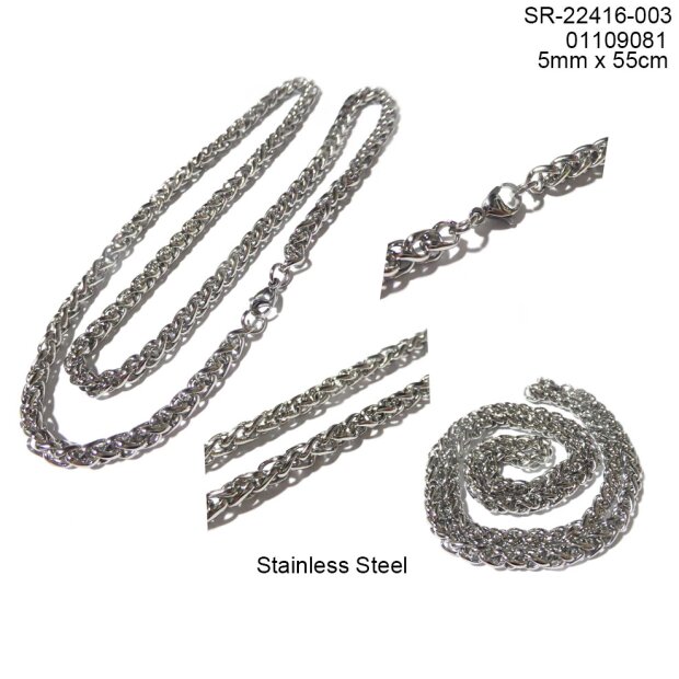 Stainless steel double curb chain 5.0 mm Steel 55 cm
