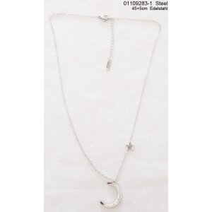 Stainless steel necklace with moon pendant with crystal stones