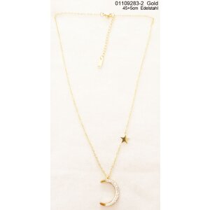 Stainless steel necklace with moon pendant with crystal stones