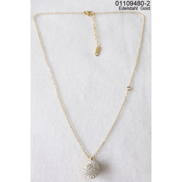 Stainless steel necklace with pendant with crystal stones gold