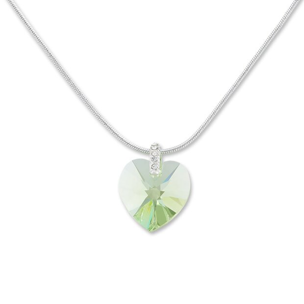 Necklace, heart necklace with Swarovski stone in different colors light green