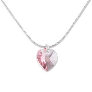 Necklace, heart necklace with Swarovski stone in different colors hell rose