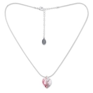 Necklace, heart necklace with Swarovski stone in different colors hell rose
