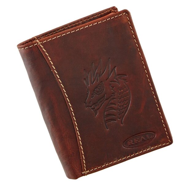 Wallet made from real water buffalo leather with dragon head motif