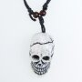 Leather necklace with dead skull pendant for women and men, length 45cm, lobster clasp, white