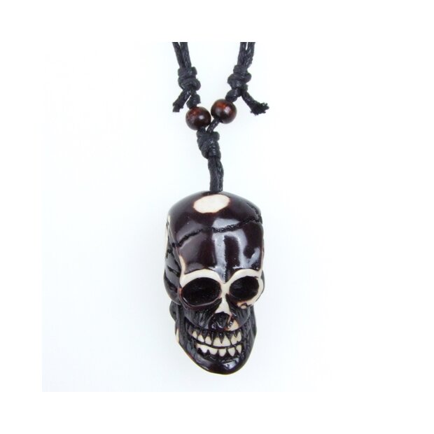 Leather necklace with dead skull pendant for women and men, length 45cm, lobster clasp, black